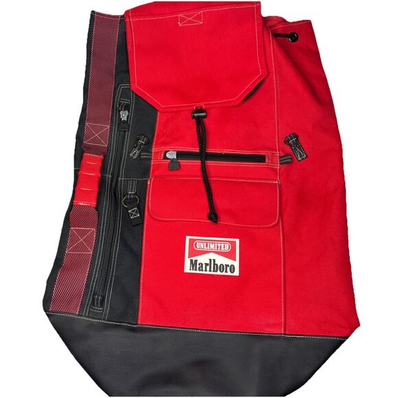 Vtg Marlboro Cigarettes Duffle Bag Lightweight Gym Travel Overnight Red Retro - Picture 1 of 16